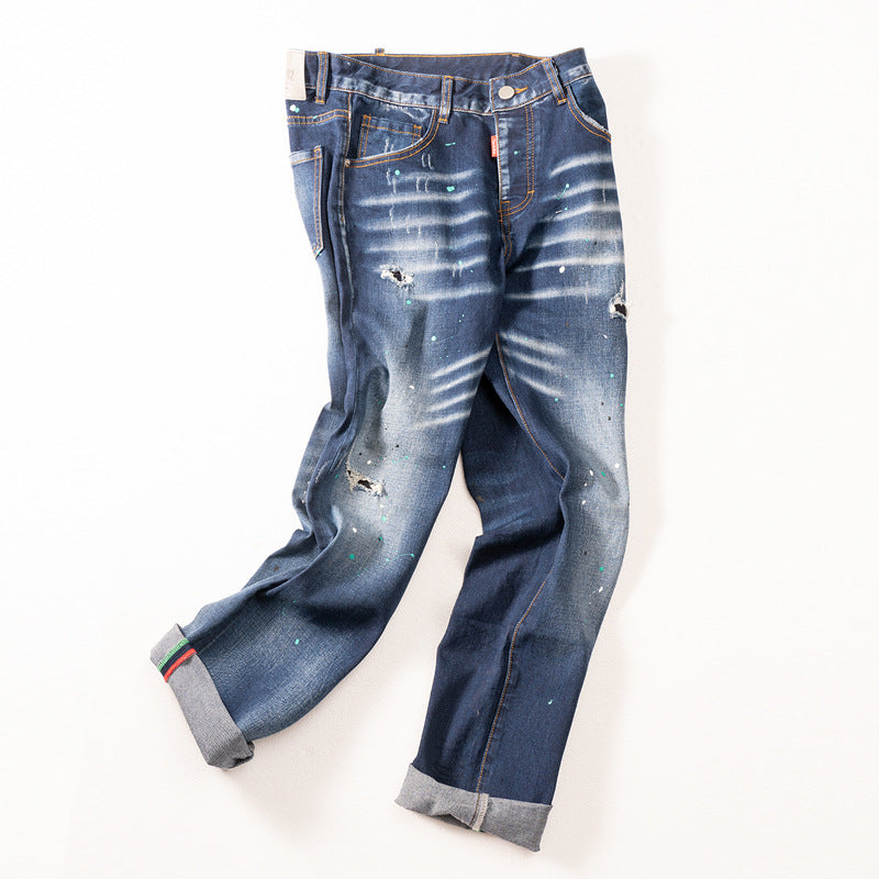 Jeans Men's Color Spray Paint Splash Ink Wash