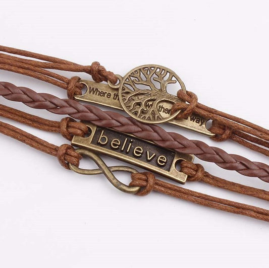 Alloy PU Leather Rope Bracelet 