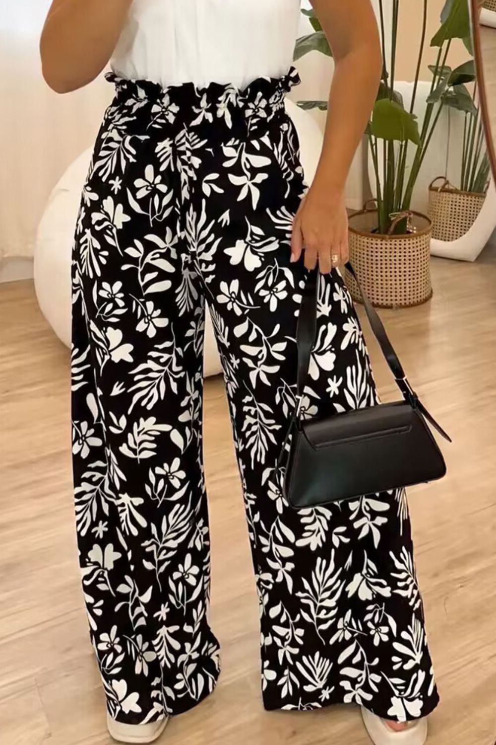 Full Size Printed High Waist Wide Leg Pants - Babbazon New Products