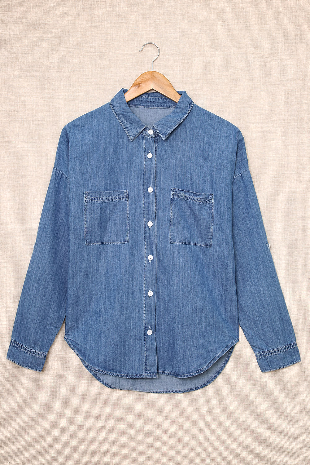 Pocketed Button Up Collared Neck Denim Top - Babbazon Tops