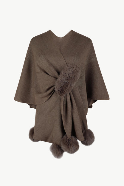 Surplice Neck Pom-Pom Trim Poncho 