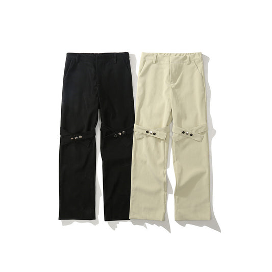 ActionHip-hop Button Straps Striped Casual Ins Drape Trousers