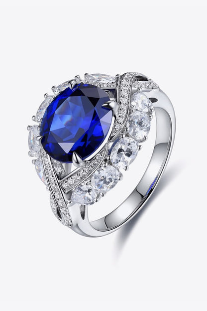 5 Carat Lab-Grown Sapphire Platinum-Plated Ring 