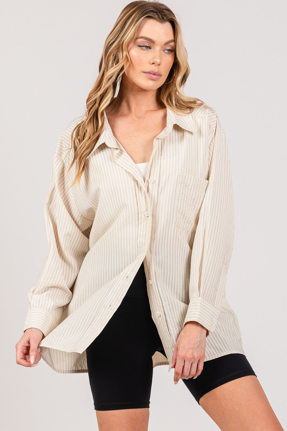 SAGE + FIG Striped Button Up Long Sleeve Shirt 