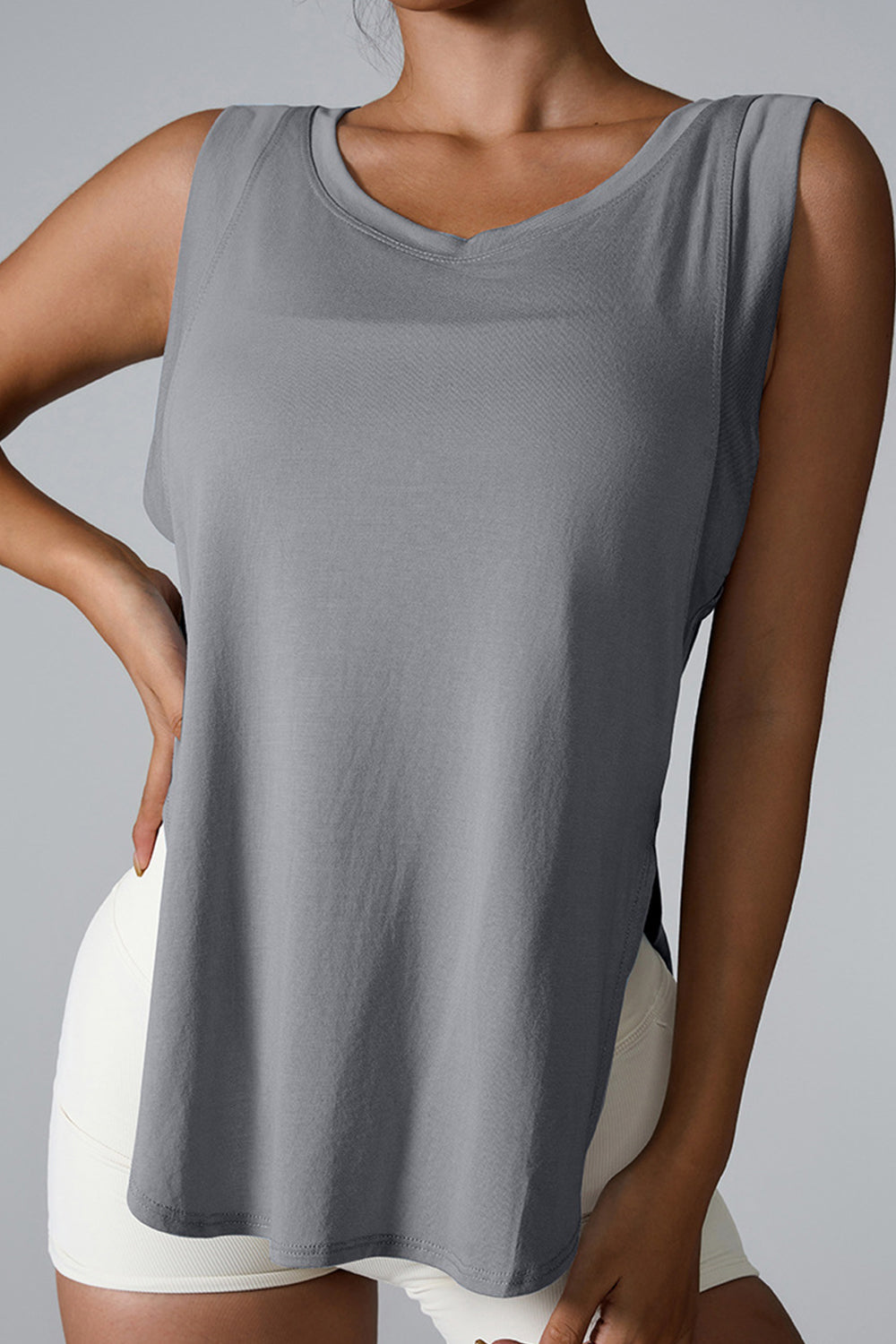 Slit Round Neck Active Tank - Babbazon New Products