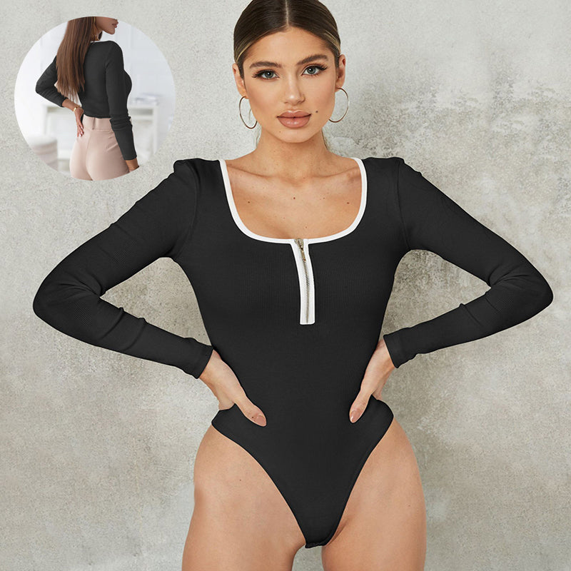 Tight Long Sleeve Jumpsuit Fashion Square Neck Zipper Thread Innner Corset Body Shaper Clothing For Dress Slim Sports Yoga Fitness Romper 