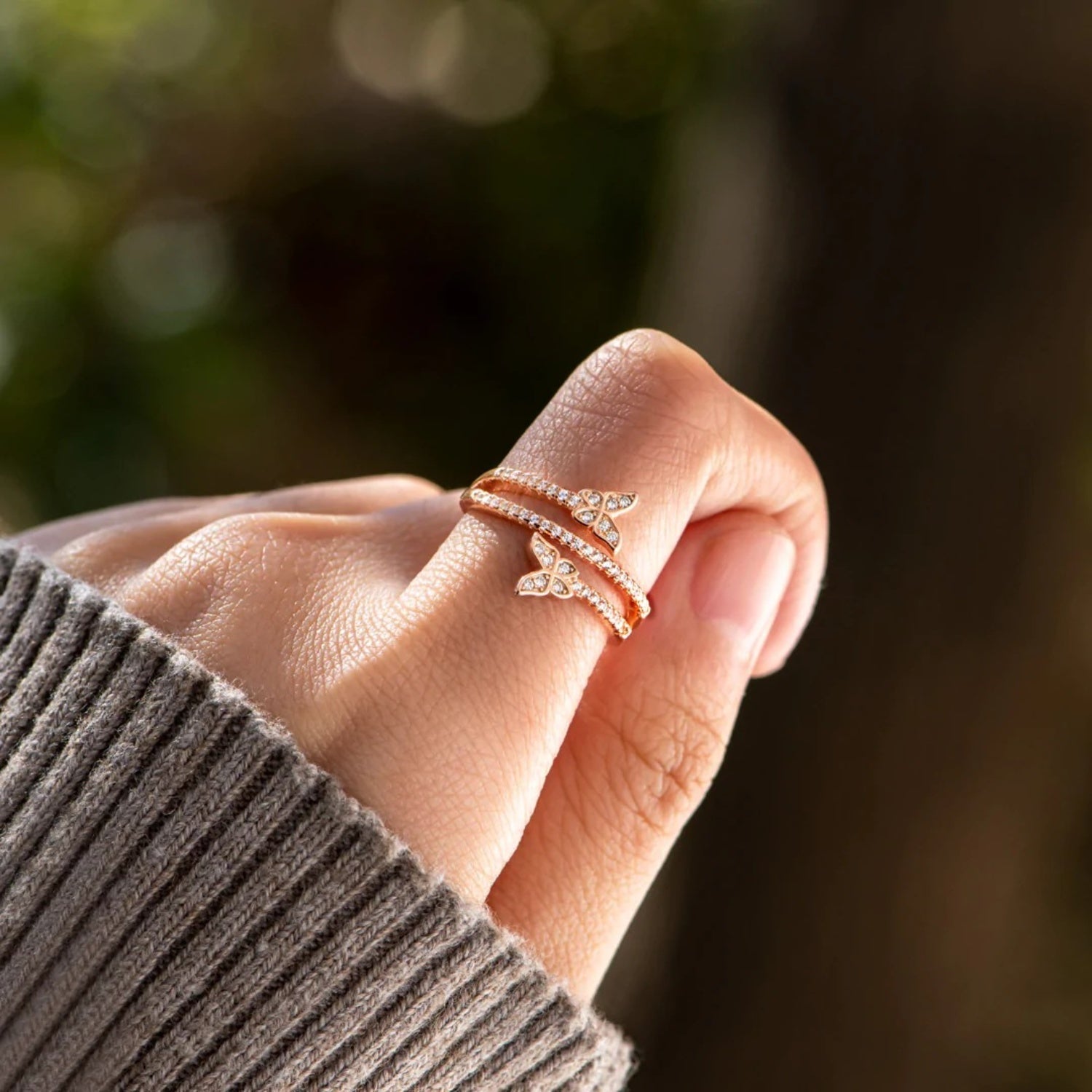 925 Sterling Silver Inlaid Zircon Butterfly Ring 