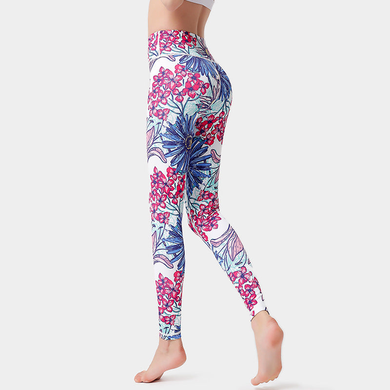 Fashion Flowers Print Leggings High Waist Hip Lifting Yoga Pants For Women Sports Running Fitness Trousers 