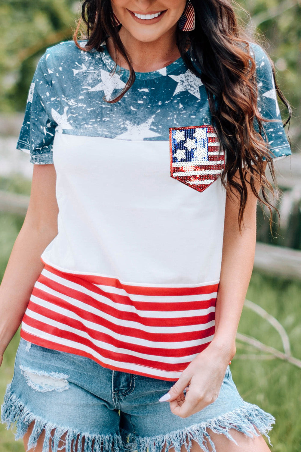 US Flag Round Neck Short Sleeve T-Shirt - Babbazon New Products