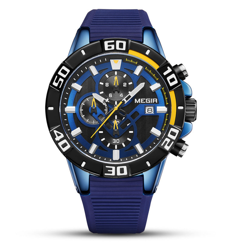 Fashion Luminous Multifunctional Chronograph Silicone Sports Watch Men