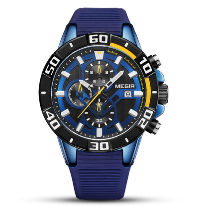 Fashion Luminous Multifunctional Chronograph Silicone Sports Watch Men