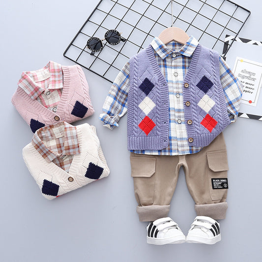 Three-piece Boys Sweater Vest Set