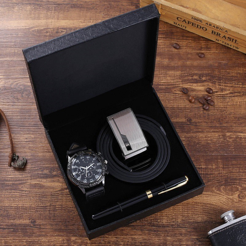 Business Belt Wallet Wrist Watch Pen Gift Box Set For Men 