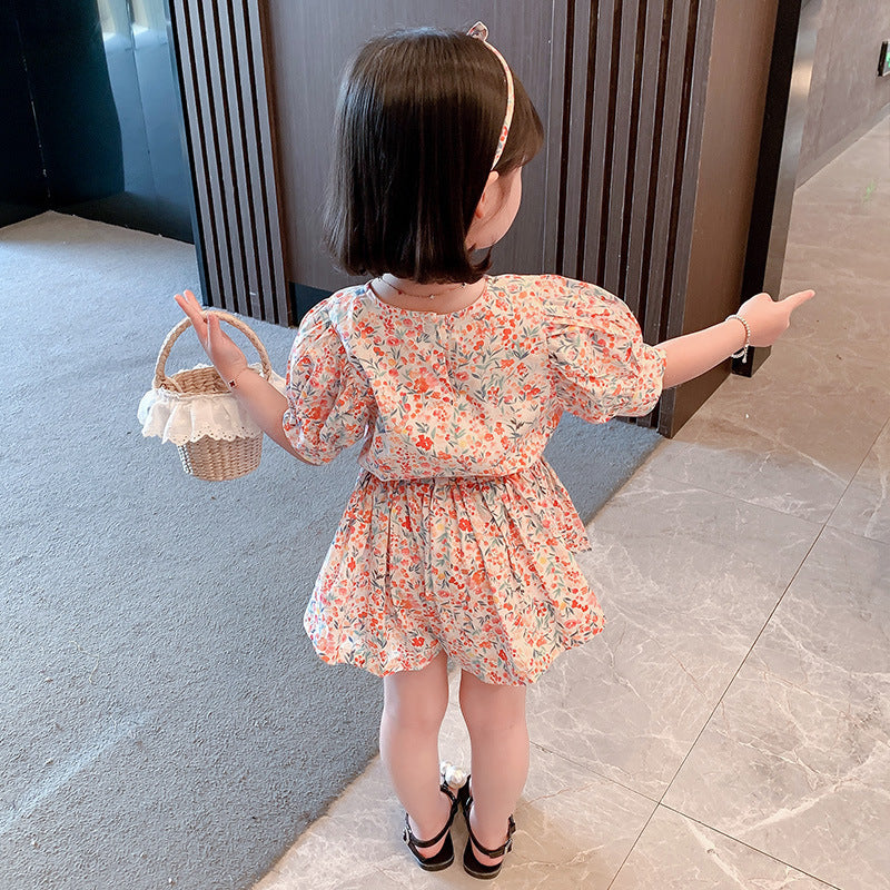 Short-sleeved Floral Bottoming Shirt Korean Style Loose Shorts Two-piece Set