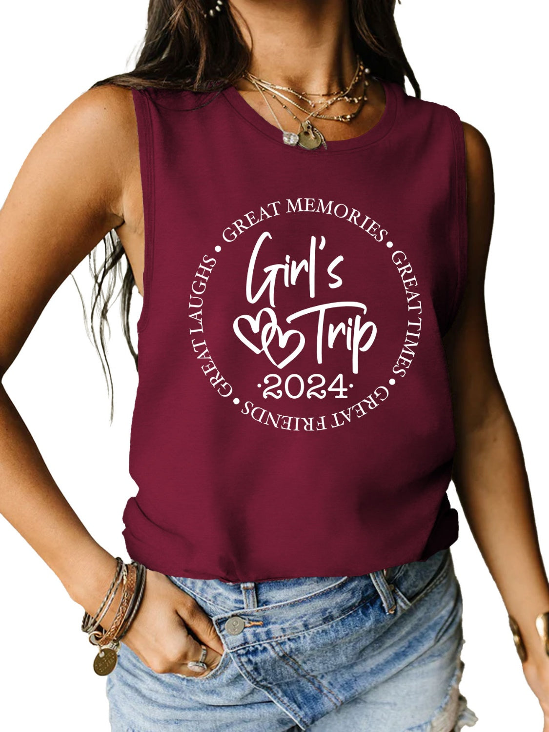 Letter Graphic Round Neck Tank - Babbazon New Products