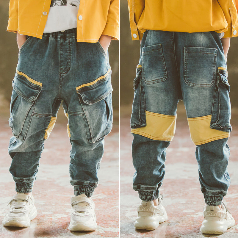 Boys Spring And Autumn Denim Overalls Trousers