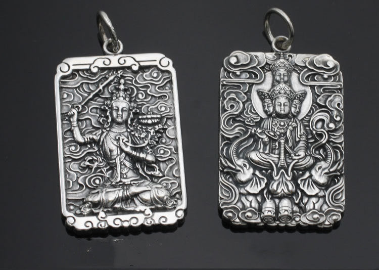 Retro Thai Silver Square Card Personality Pendant Natal Buddha