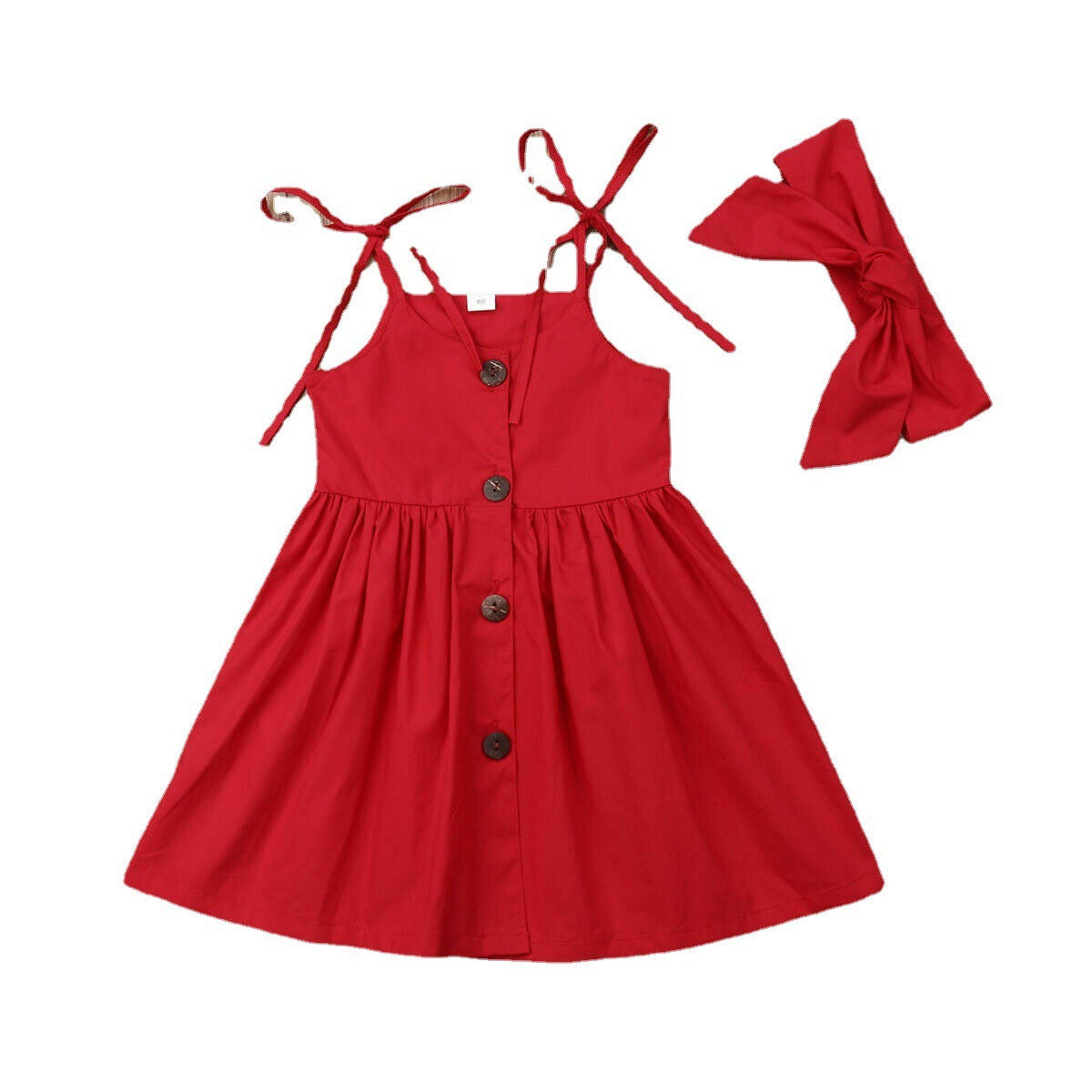 Girls' Solid Color Sling Dress Headdress Two Piece Set