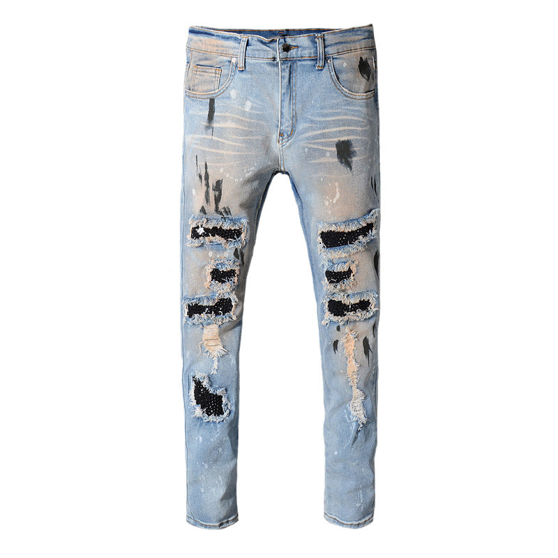 Ripped Men's Jeans Made Of Old Washed Patch