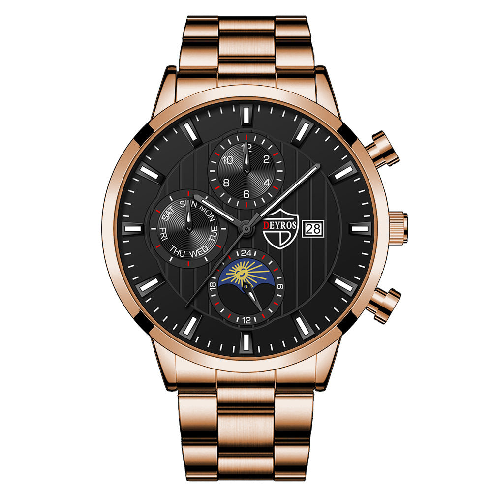 Fashion Men's Calendar Student Casual Luminous Stainless Steel Quartz Wrist Watch