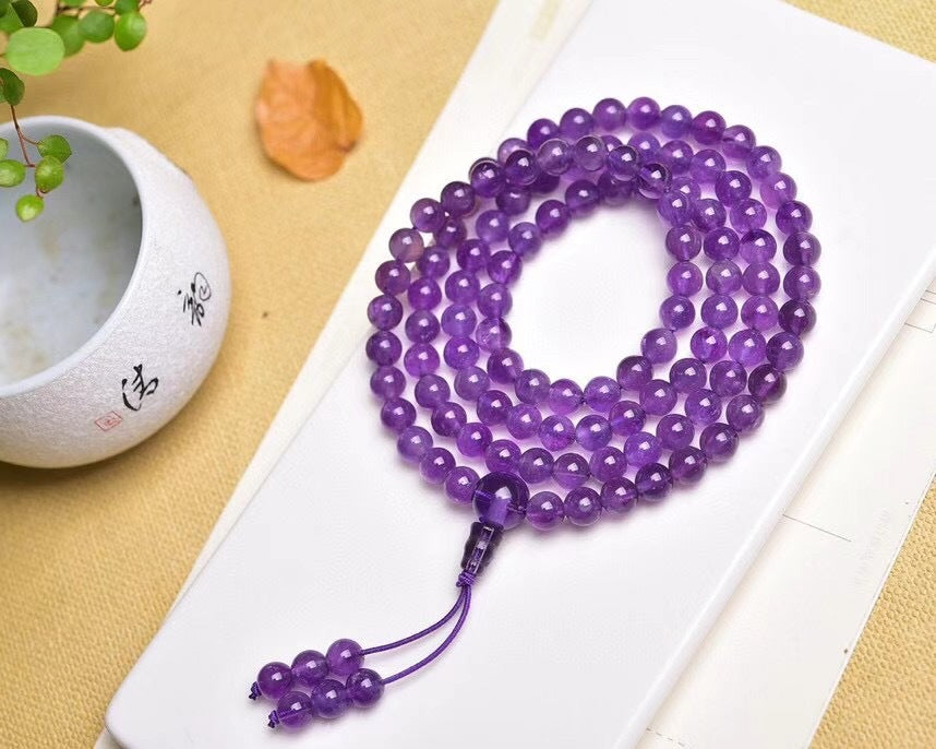 Natural Purple Crystal Beads 108 Buddha  Bracelet