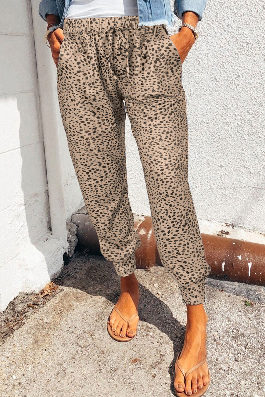 Leopard Pocketed Long Pants - Babbazon