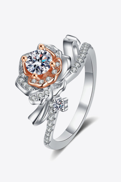 925 Sterling Silver Rose-Shaped Moissanite Ring 