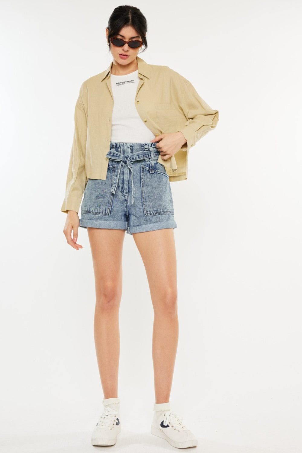 Kancan Ultra High Rise Paperbag Denim Shorts - Babbazon New Products