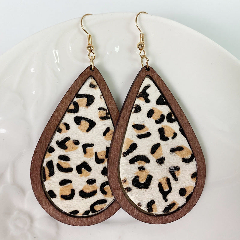 Teardrop Shape Wooden Dangle Earrings 