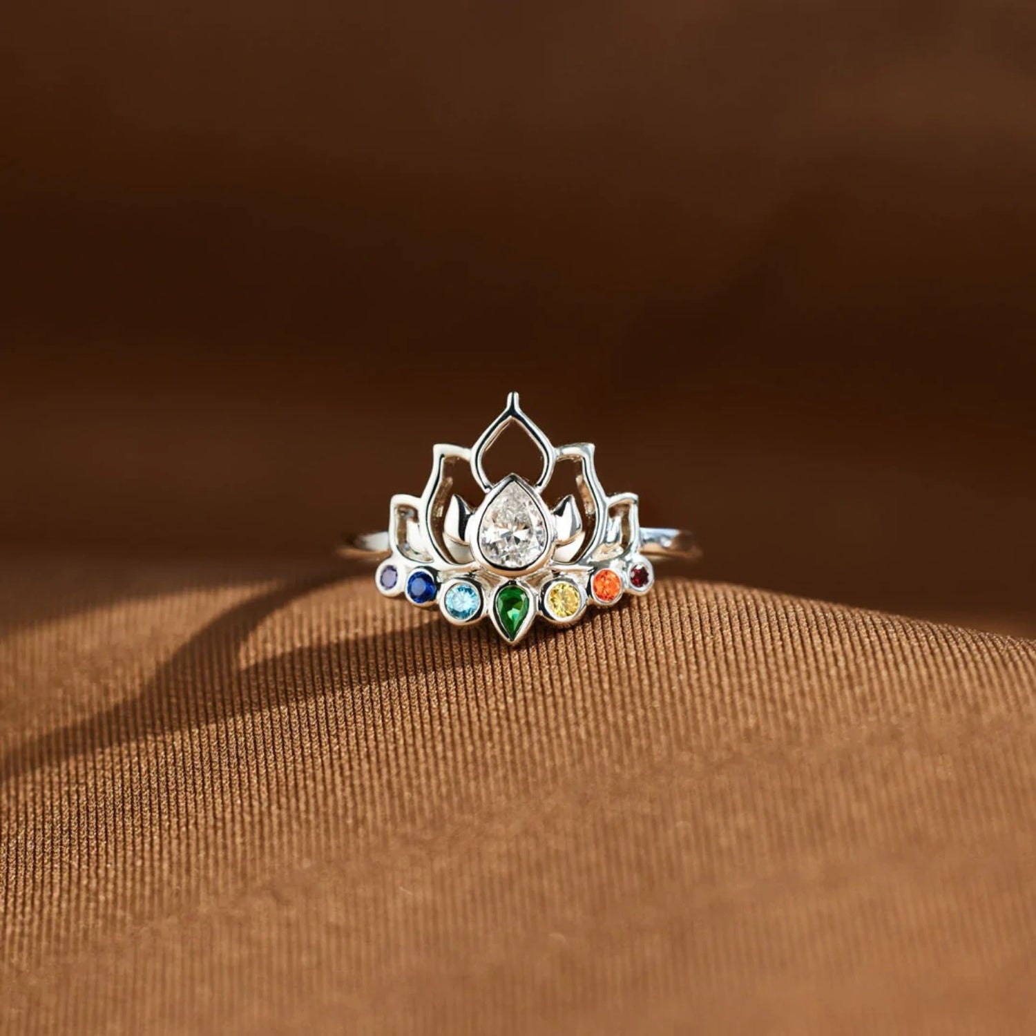 925 Sterling Silver Inlaid Zircon Lotus Shape Ring 