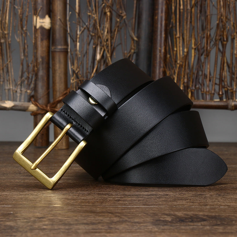 Men's Leather Pin Buckle First Layer Cowhide Simple Glossy Casual Pants Belt 