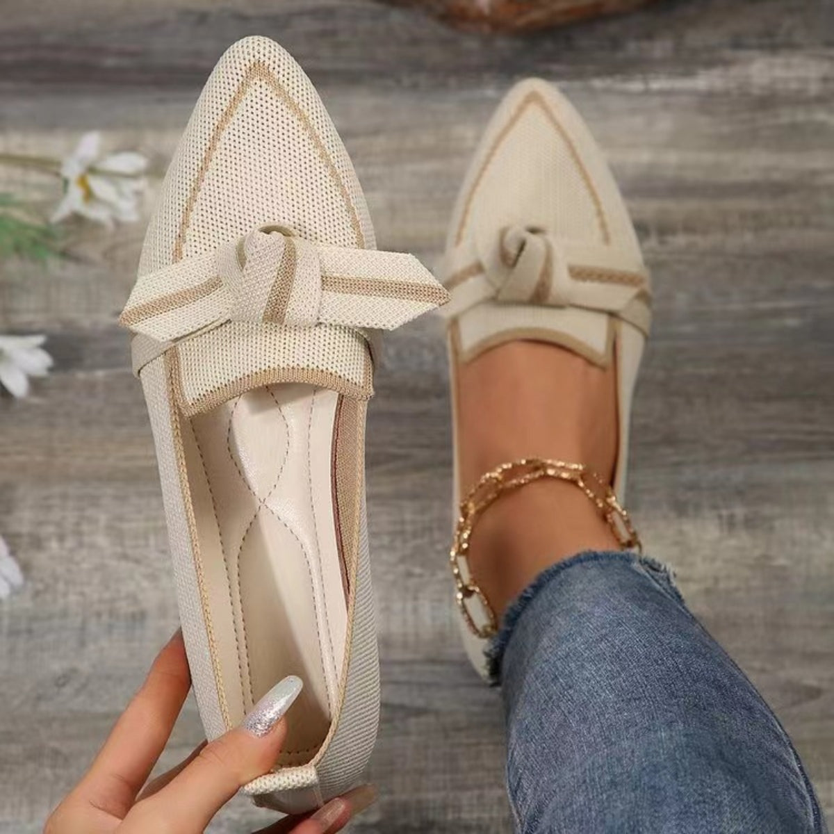 Bow Contrast Trim Point Toe Sneakers - Babbazon New Products