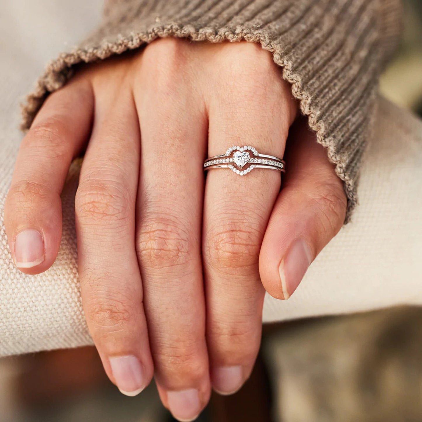 925 Sterling Silver Inlaid Zircon Heart Ring 