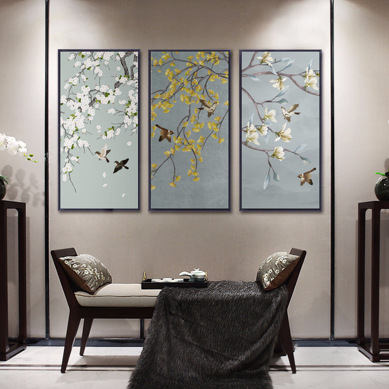 Chinese Style Paintings With Decorative Flowers And Birds