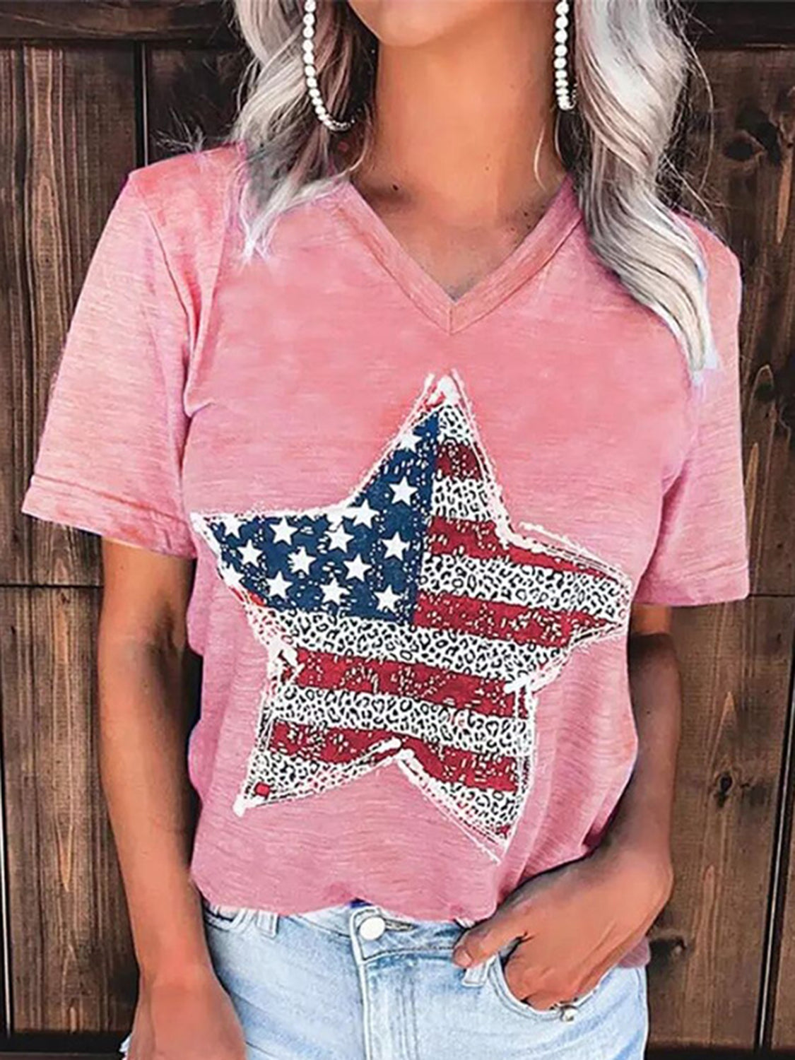 US Flag Graphic V-Neck Short Sleeve T-Shirt - Babbazon New Products