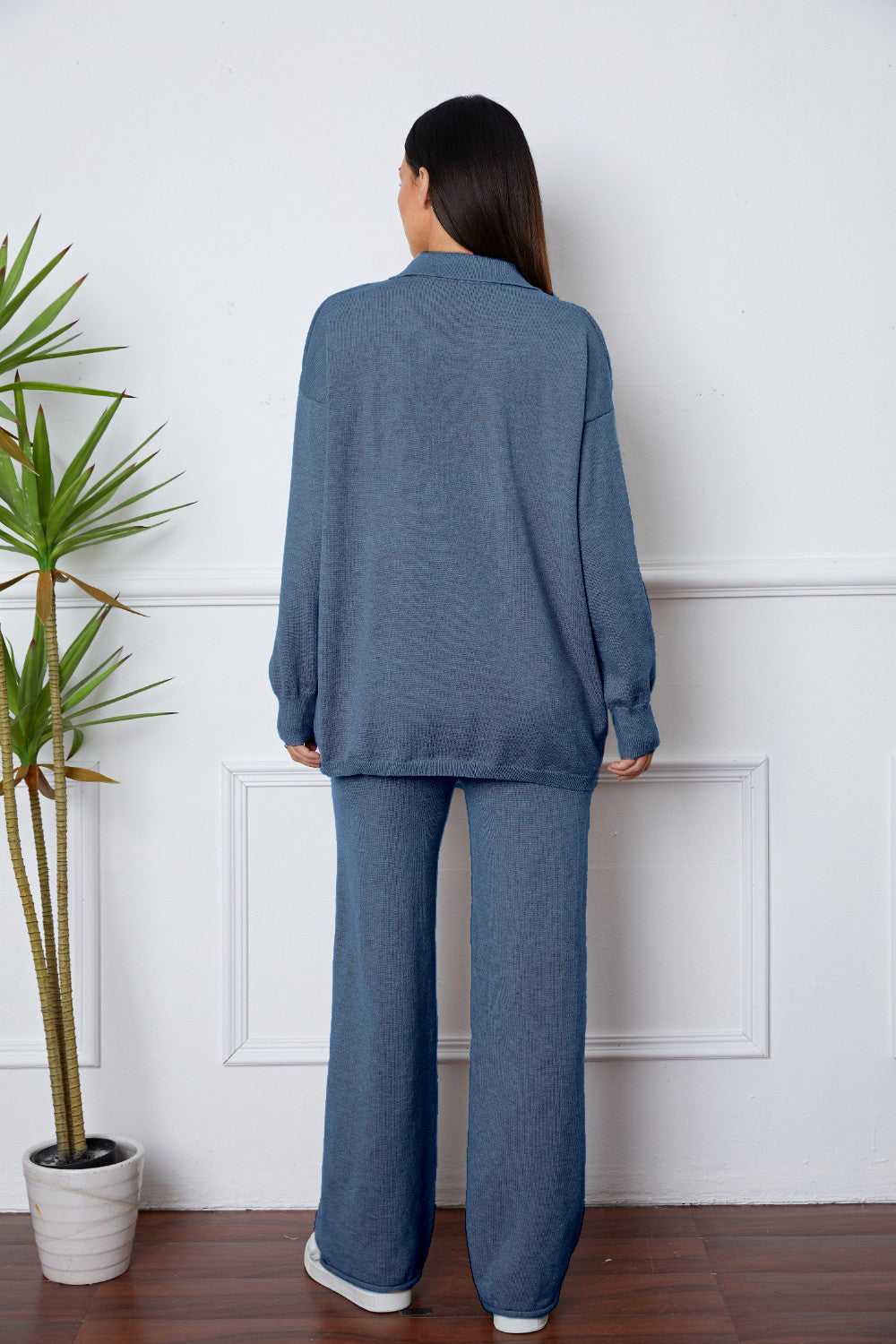 Dropped Shoulder Sweater and Long Pants Set