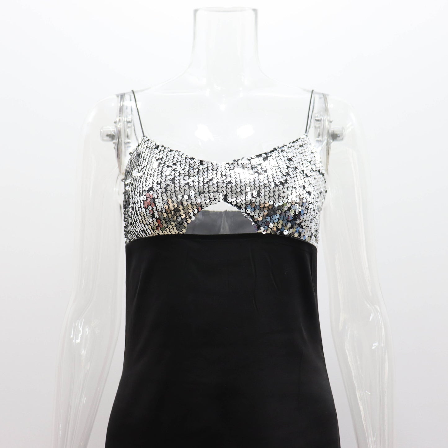 Sequin V-neck Backless Dress Hollow Sexy Slim Fit