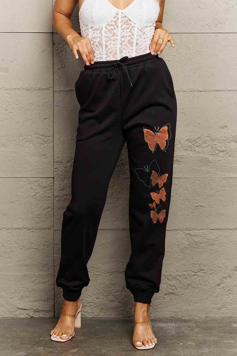 Simply Love Full Size Butterfly Graphic Sweatpants 