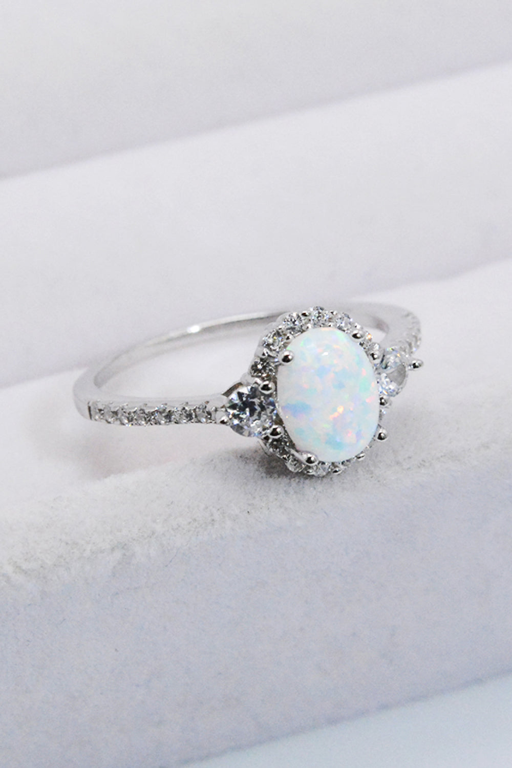 925 Sterling Silver Platinum-Plated Opal Ring 