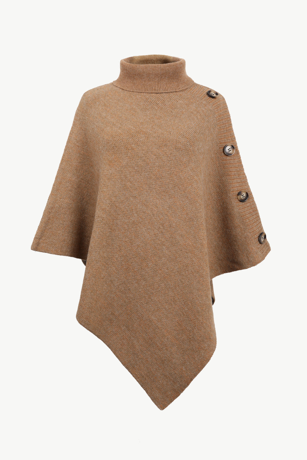 Turtleneck Buttoned Poncho 