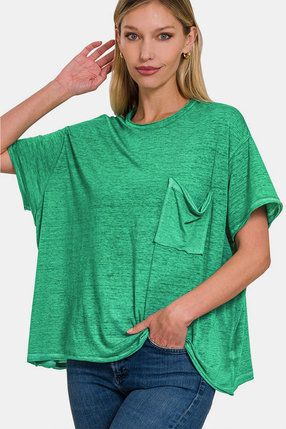 Zenana Pocketed Round Neck Dropped Shoulder T-Shirt - Babbazon New Products