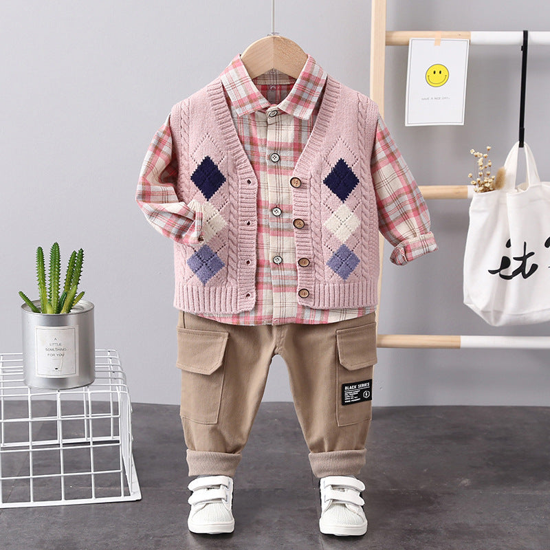 Three-piece Boys Sweater Vest Set