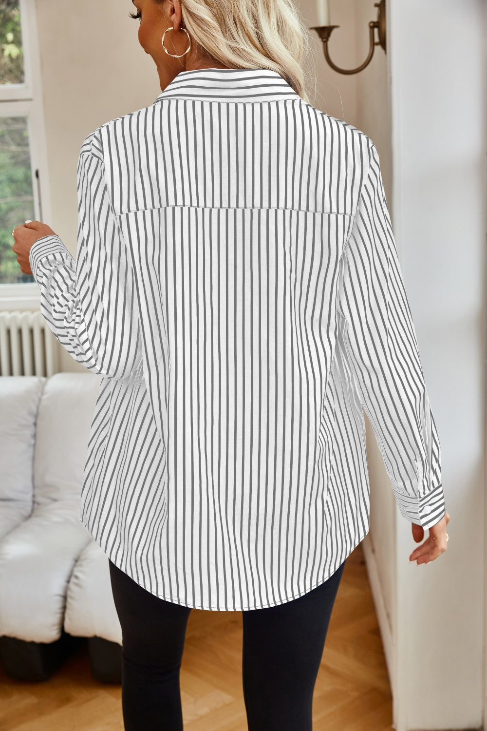 Striped Button Up Long Sleeve Shirt 