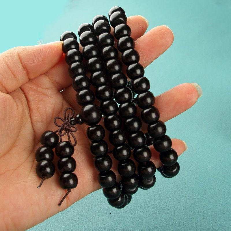 Natural Wood 108 Buddha Beads Yellow Flower Pear Ebony