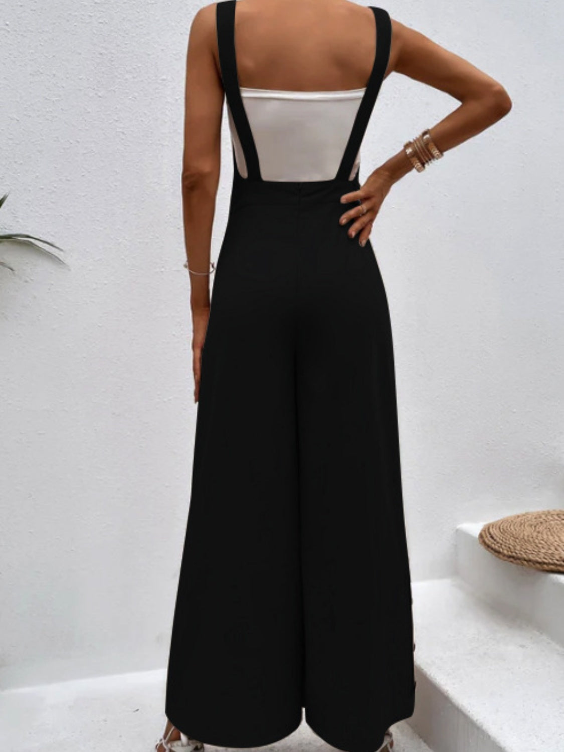 Side Decor Button Wide Leg Overalls 