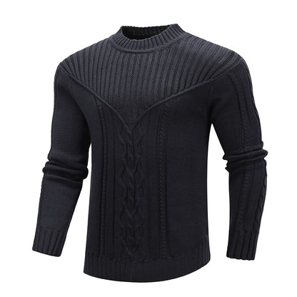 Fashion Men Solid Color Warm Jacquard Men Sweater