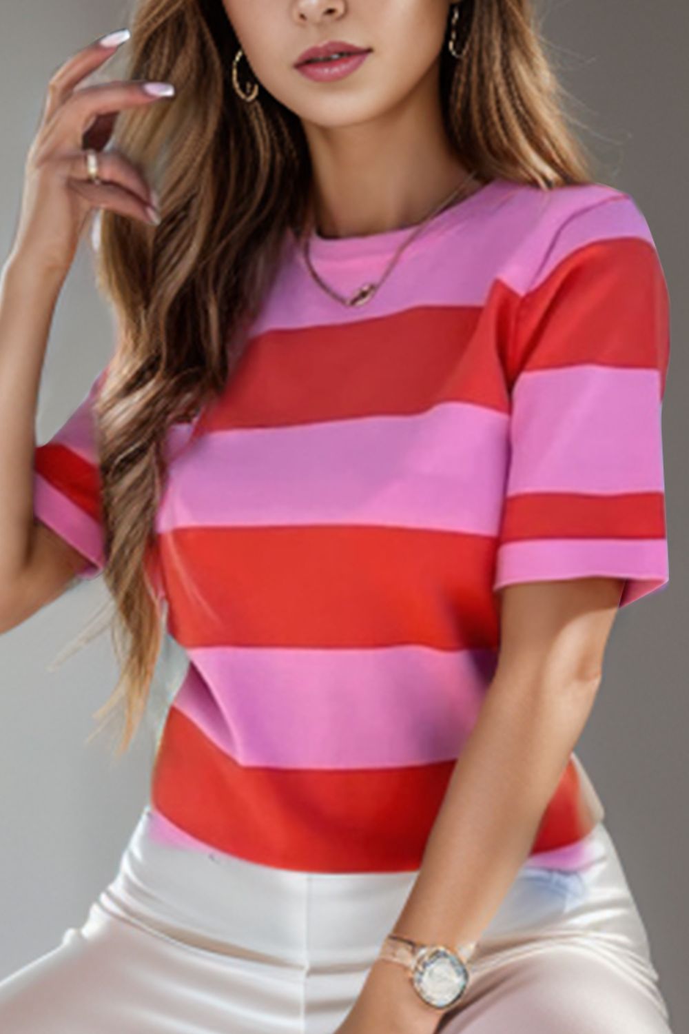 Color Block Round Neck Short Sleeve T-Shirt - Babbazon New Products