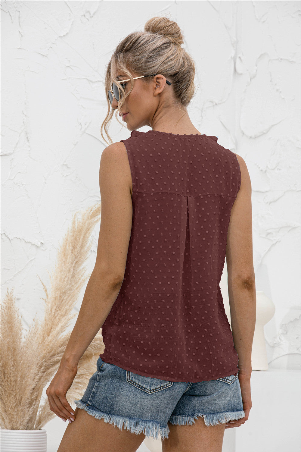 Swiss Dot Ruffled Wide Strap Tank 