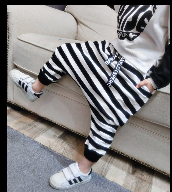 Children Striped Single Trousers Plus Cashmere