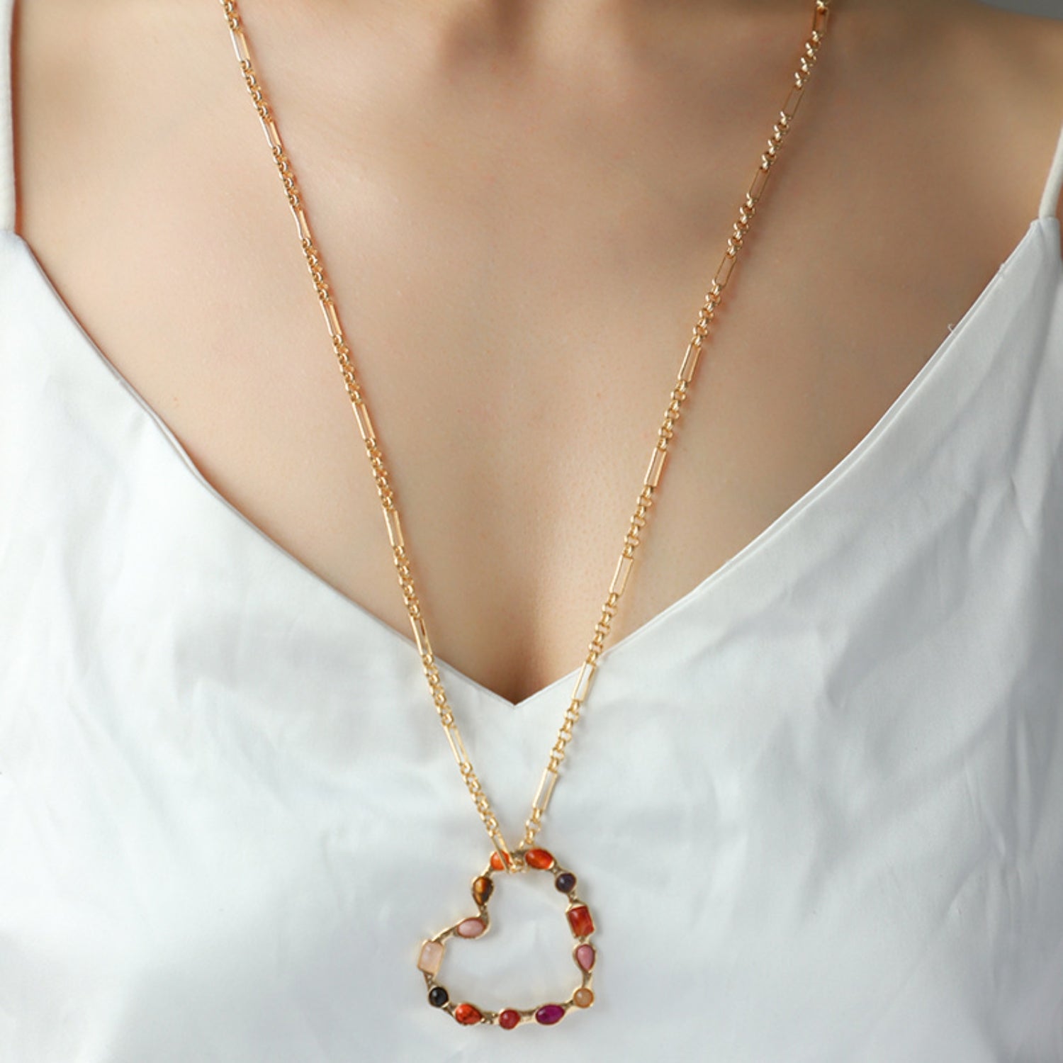 Alloy Iron Heart Shape Chain Necklace 